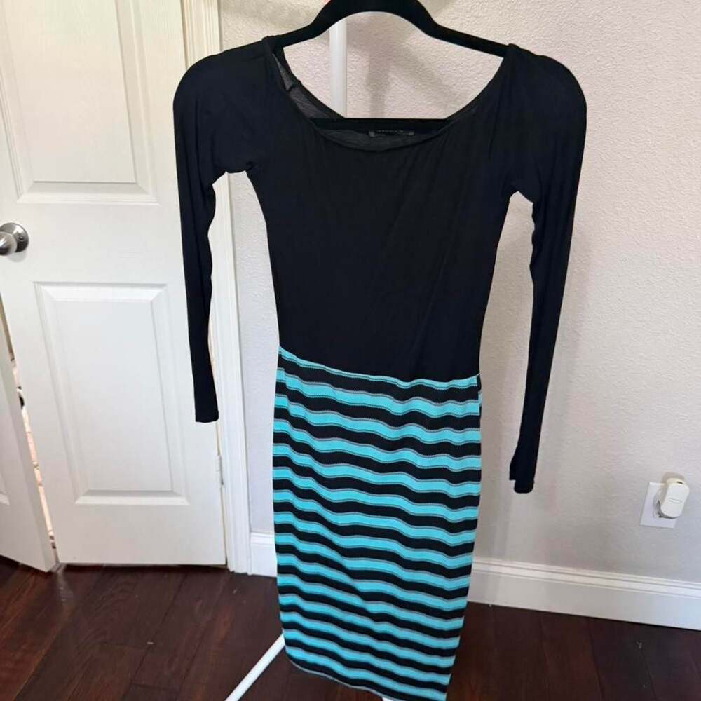 Club L London Black and Blue Striped Long Sleeve Midi Dress
